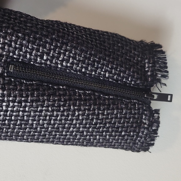 BANANA REPUBLIC Black Silver Gunmetal Metallic Tweed Moto Jacket - Picture 7 of 12